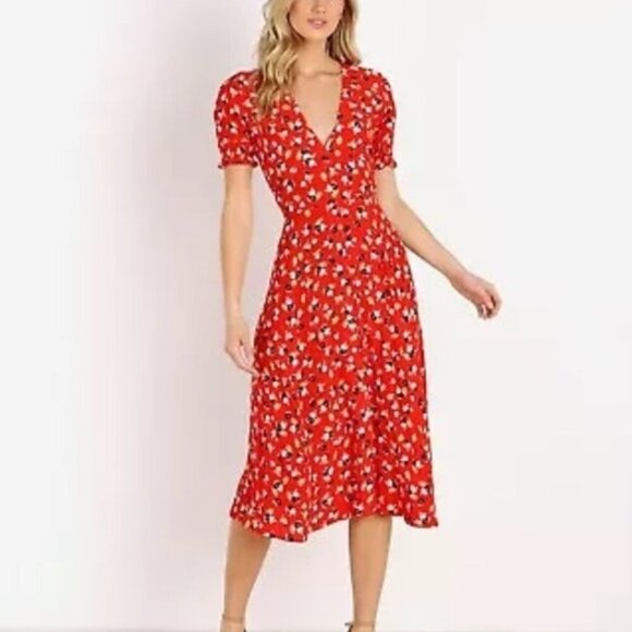 Faithfull the Brand Dresses & Skirts - Faithfull The Brand Jasmine Red Ari Floral Midi Dress Sz 4